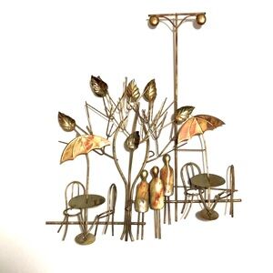 Vintage 1974 Enesco 3D Copper Wall Art - MCM Cafe City Scape Sculpture